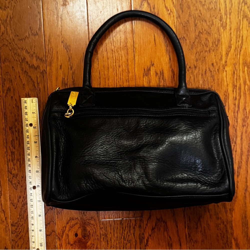 Tignanello | Vintage 90s Black Leather Satchel Bag - Picture 7 of 9